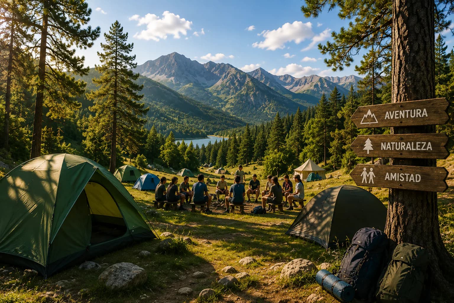 Campamento para grupos entre montañas y naturaleza